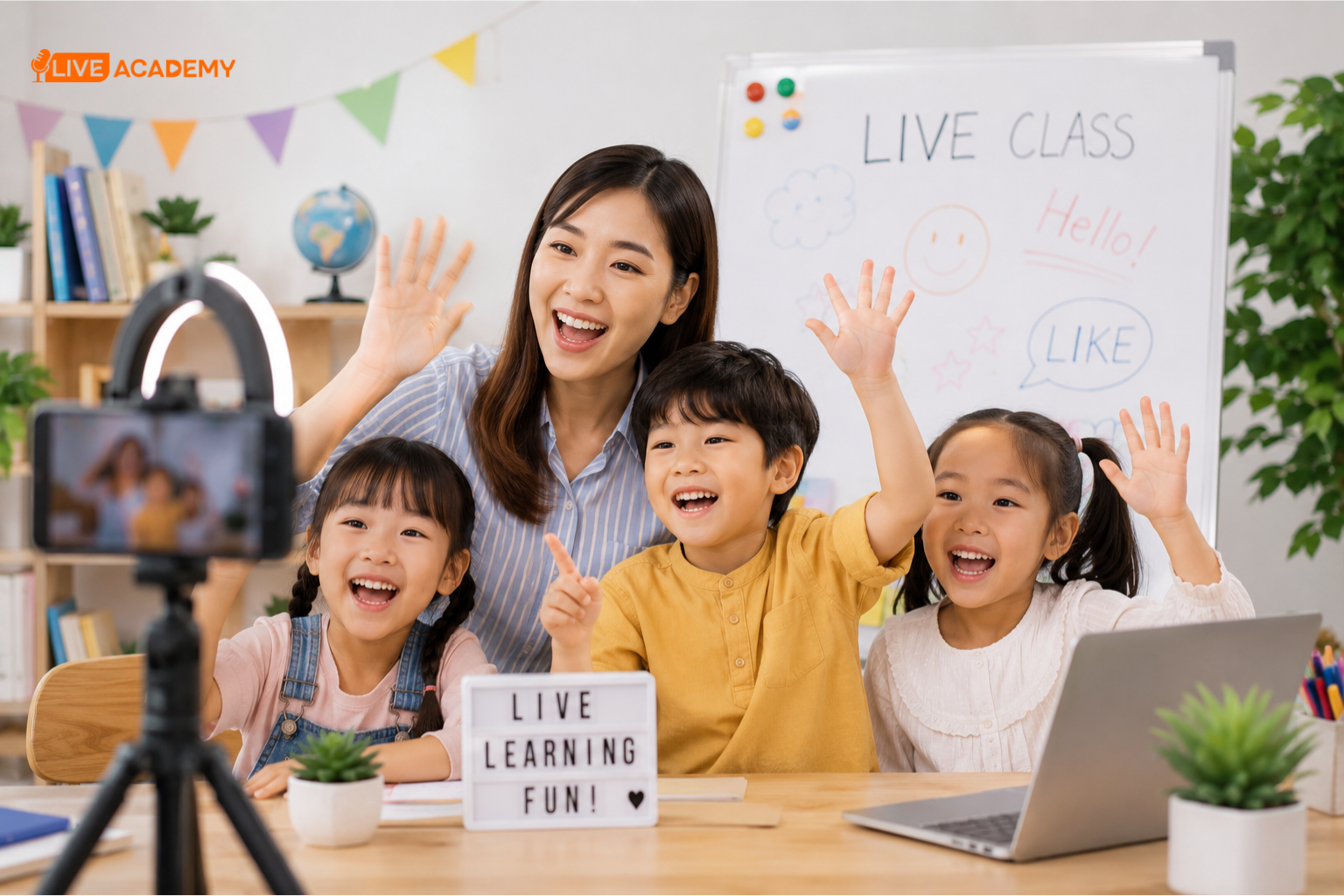 trẻ em học livestream trong thời đại số
