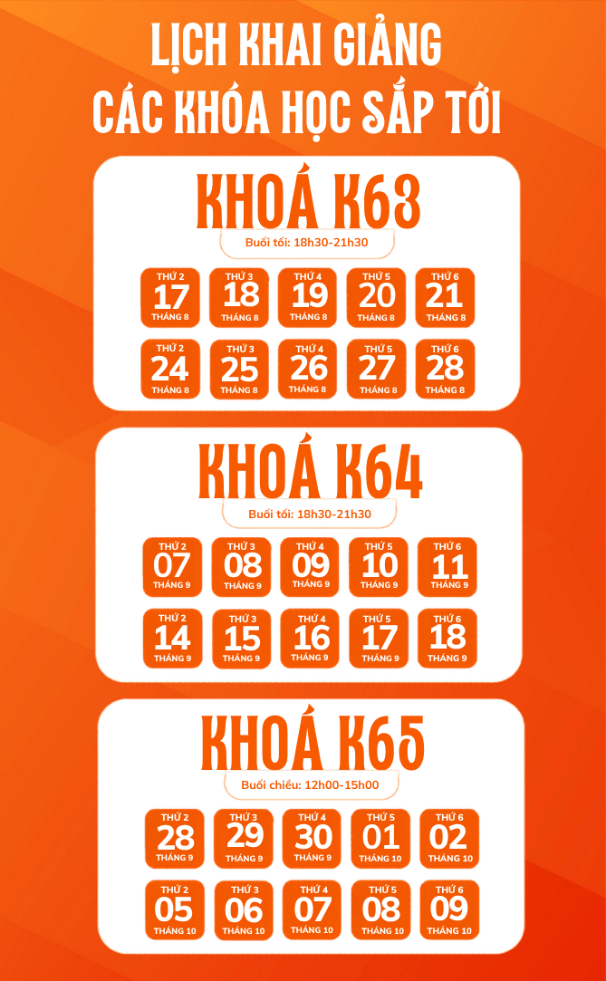 Lịch khai giảng các khóa học sắp tới của LIVE Academy